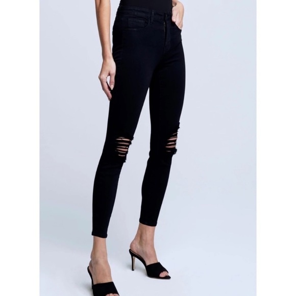 L’Agence Margot High Rise Skinny Distressed Black Jeans - 27 - Picture 2 of 14